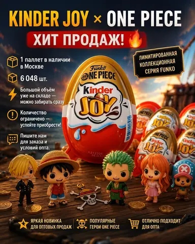 Фото объявления: 🍫 В НАЛИЧИИ КINDER JOY ONE PIECE ЛИМИТИРОВАННАЯ СЕРИЯ — ХИТ ПРОДАЖ! ПО ВЫГОДНОЙ ЦЕНЕ!🔥, Москва